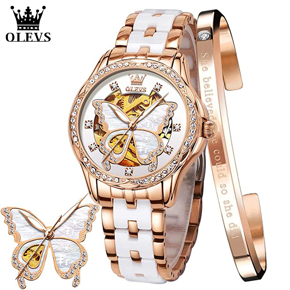 Watch Winder Compact - OLEVS Women's Automatic Watches Skeleton Mechanical